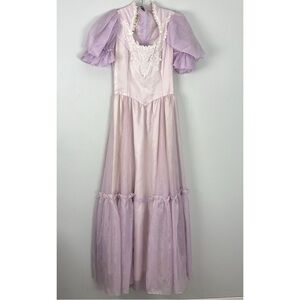 Gunne Sax Lilac 70s Dress Lace Ruffles